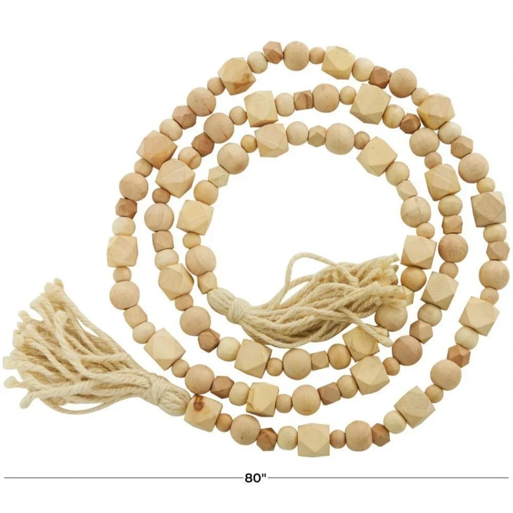 Long Mango Wood Bead Garland 80in Neutral Farmhouse Home‎ Decor New
